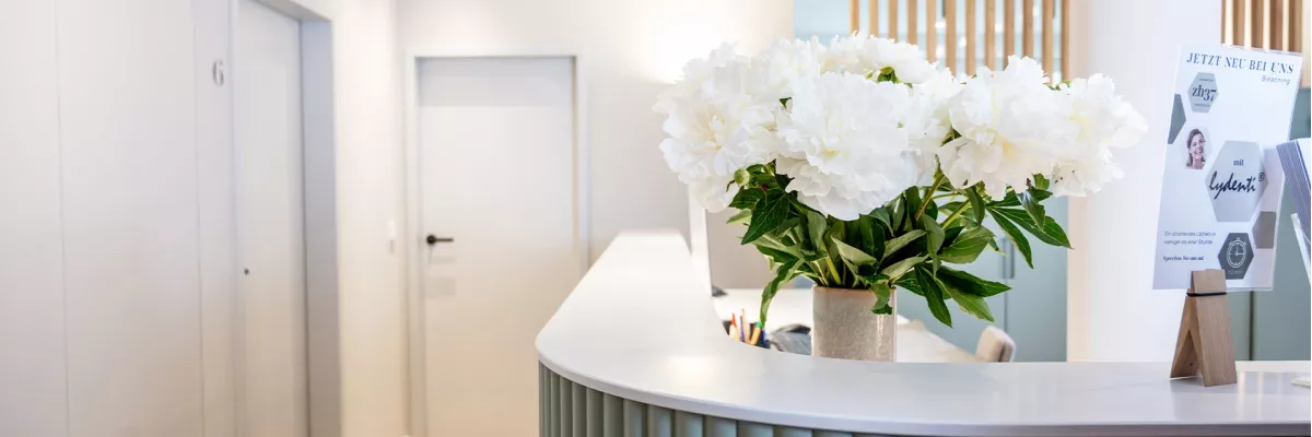 Blumen am Empfang in der Zahnarztpraxis zh37 in Hildesheim